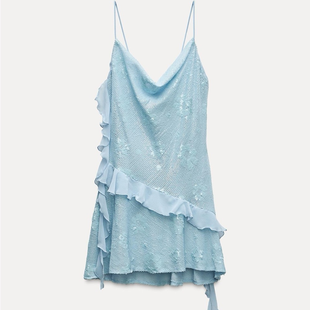 NWT Zara Sequin Light Blue Mini Dress